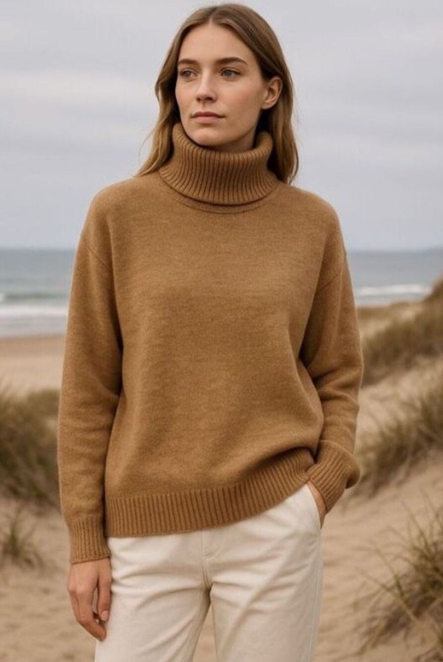 Northern Isles Premium Wool Alpaca Turtleneck Sweater Camel Brown XL Quiet Luxur